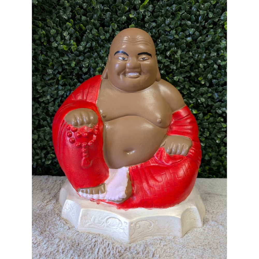 Vtg Large Hand Painted Ceramic Laughing Buddha Statue Kitschy Folk Art